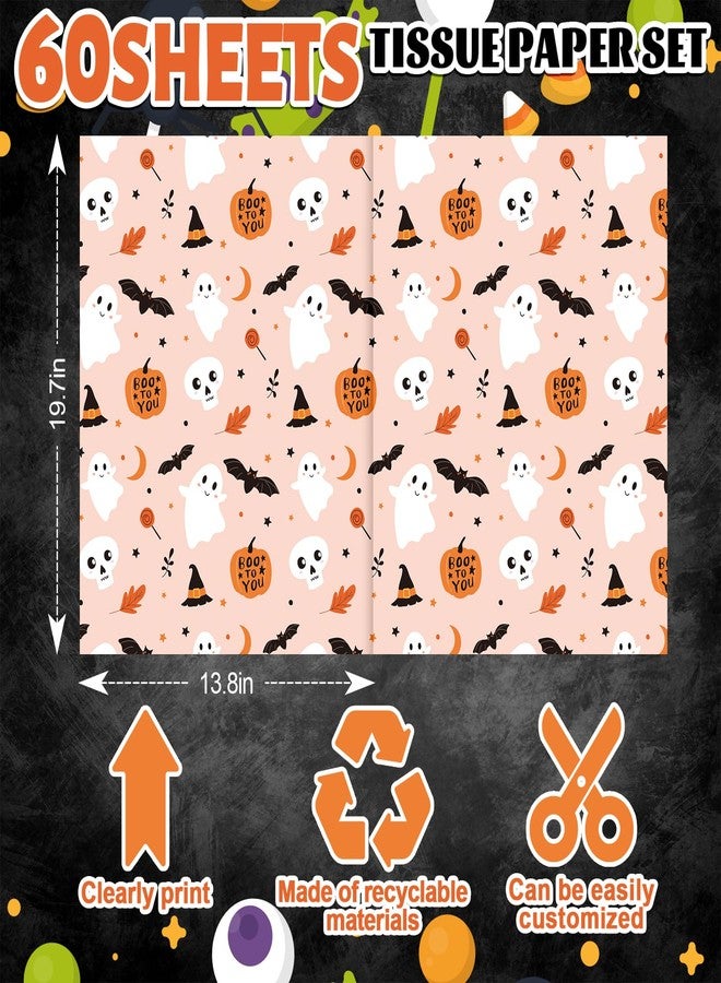 وولاين ورق تغليف هدايا هالوين من والين، 60 ورقة، بتصميمات لطيفة من اليقطين والأشباح والخفافيش، لون برتقالي بوهيمي، مثالي للأعمال الفنية والحرف اليدوية، مناسب للأعياد وأعياد الميلاد وحفلات استقبال المولود، مقاس 13.8 × 19.7 بوصة - Image 2